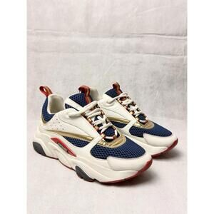 Dior B22 Sneakers White Blue Gold Red Mesh Leather Women's SZ 9 EU 39 Authentic